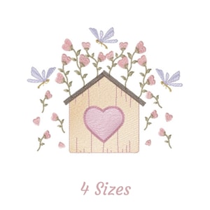Bird House Embroidery Design - Bird Machine Embroidery Pattern & Designs – 4 Sizes – Instant Download