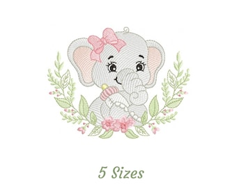 Baby Elephant Embroidery Design - Animal Machine Embroidery Pattern & Designs – 5 Sizes – Instant Download