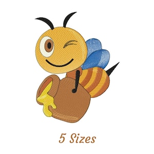 Winking Bee With Jar Full Of Honey Embroidery Design - Queen Bee Insects Machine Embroidery Pattern & Designs – 5 Sizes – Instant Download