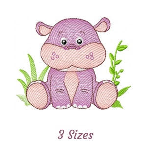 Adorable Cartoon Hippo Embroidery Design - Animal Machine Embroidery Pattern & Designs – 3 Sizes – Instant Download