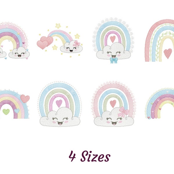 Creative Rainbow Embroidery Design - Cloud Rainbow Machine Embroidery Pattern & Designs – 4 Sizes – Instant Download