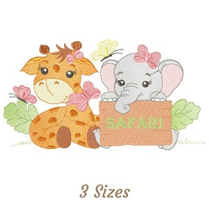 Safari Animal Elephant and Giraffe  Embroidery Design - Animals Machine Embroidery Pattern & Designs – 3 Sizes – Instant Download