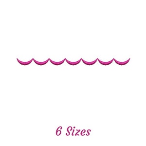 May include: A pink embroidery design of a scalloped border. The design is available in six sizes.