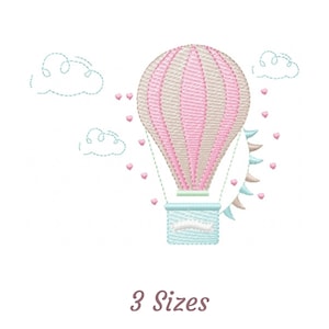 Air Balloon With Cloud Embroidery Design - Air Balloon Machine Embroidery Pattern & Designs – 3 Sizes – Instant Download