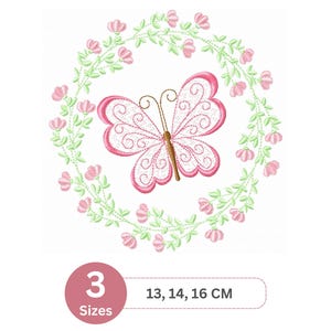 Butterfly Wreath Embroidery Design – Floral Frame Machine Embroidery – 3 Sizes