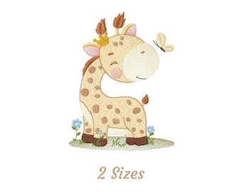 Flower Giraffe Embroidery Design - Cute Baby Giraffe Animal Machine Embroidery Pattern & Designs – 2 Sizes – Instant Download