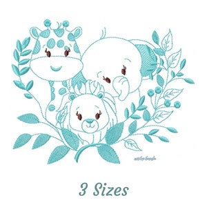 Safari Animal in nature Line Work Machine Embroidery Design, Instant Download