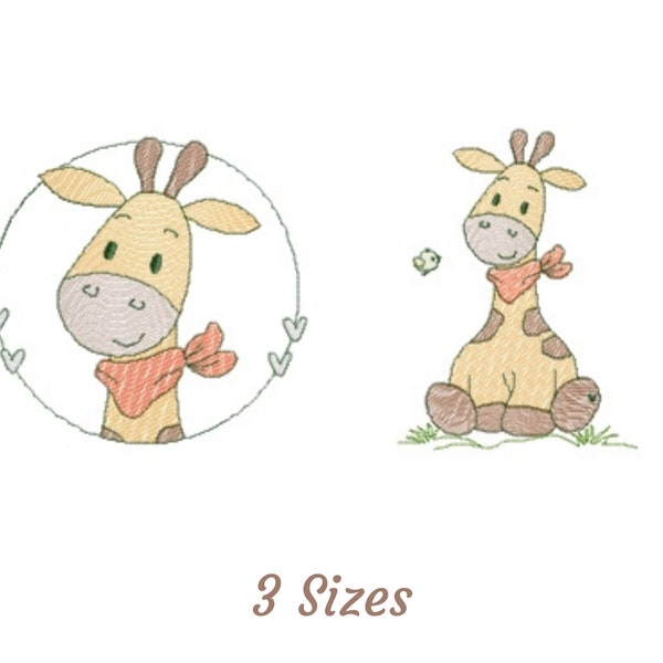 Baby Giraffe Embroidery Design, Machine Embroidery Pattern- 2 Types - Instant Download