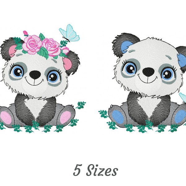 Panda For Boy And Girl Embroidery Design - Cute Panda Machine Embroidery Pattern & Designs – 5 Sizes – Instant Download