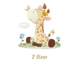 Flower Giraffe Embroidery Design - Cute Baby Giraffe Animal Machine Embroidery Pattern & Designs – 2 Sizes – Instant Download