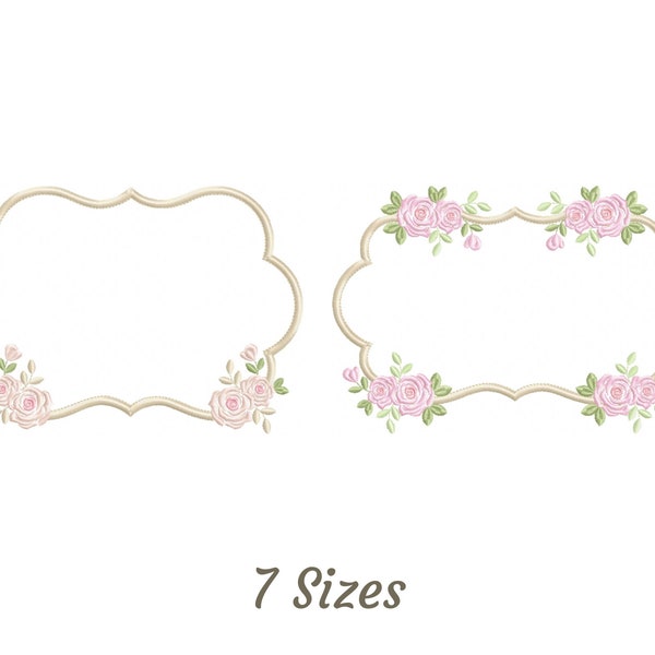 Rose Flower Frame Embroidery Design, Machine Embroidery Pattern - 2 Types - Instant Download