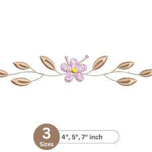 Enkel broderidesign med blomkvistar, broderidesign med fina blommor och löv - liten blommig vinranka, 3 storlekar