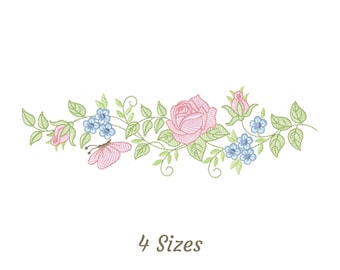 Rose Flower Border Embroidery Design - Creative Border Corner Machine Embroidery Pattern & Designs – 4 Sizes – Instant Download
