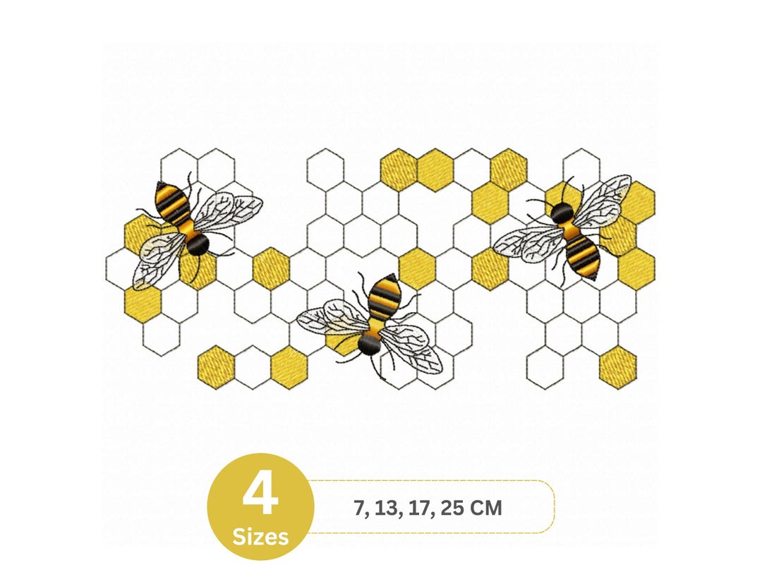 Bee and Honeycomb Machine Embroidery Design – 4 Sizes (7, 13, 17, 25 Cm ...