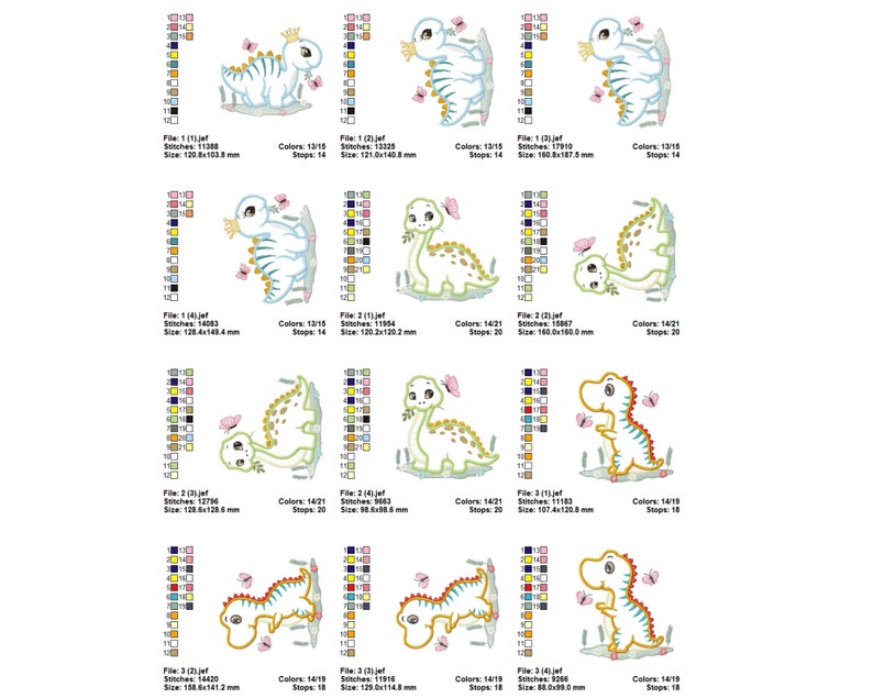 Cute Dinosaur Embroidery Design – 3 Dino Designs – 4 Sizes – Machine ...