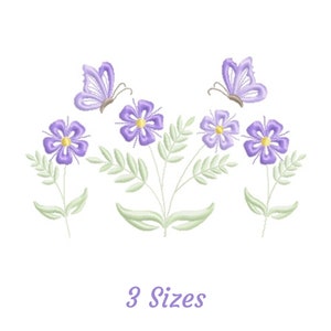 Flower With Butterfly Embroidery Design - Creative Machine Embroidery Pattern & Designs – 3 Sizes – Instant Download