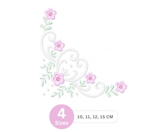 Blumen Ecke Stickerei Design | Elegantes Maschinenstickmuster | Sofort Download - 4 Größen