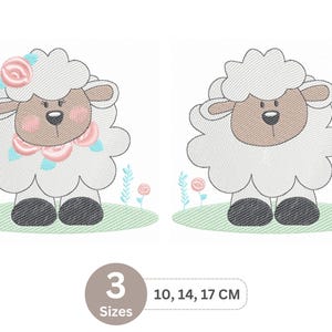 Cute Baby Lamb Machine Embroidery Design - Adorable Sheep Duo with Girl & Boy Variations Digital File for Instant Download