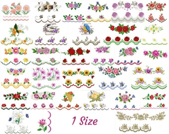 Creative Flower And Border Embroidery Design - Flower Border And Corner Machine Embroidery Pattern & Designs – 1 Sizes – Instant Download