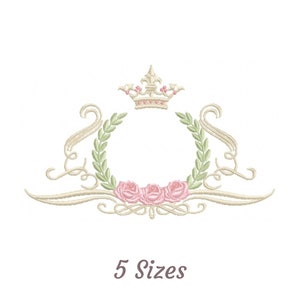 Crown & Rose Flower Frame Embroidery Design, Machine Embroidery Pattern - Instant Download