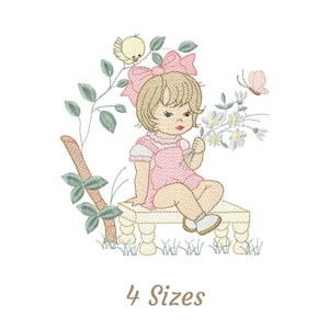 Cute Baby Girl Embroidery Design - Cute Girl Machine Embroidery Pattern & Designs – 4 Sizes – Instant Download