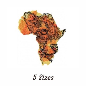 African Continent Animal Art, Warm Orange & Brown African Continent Embroidery Design, 5 Sizes, Instant Download