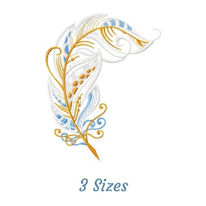 Puede incluir: Una pluma blanca y azul con detalles dorados y remolinos. La pluma está estilizada y tiene un diseño decorativo. 3 Tamaños.