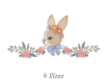 Cute Bunny Embroidery Design - Cute Bunny Flower Machine Embroidery Pattern & Designs – 4 Sizes – Instant Download