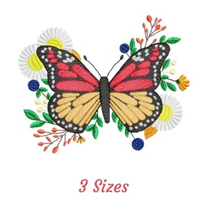 Flower Butterfly Embroidery Design - Insects Machine Embroidery Pattern & Designs – 3 Sizes – Instant Download