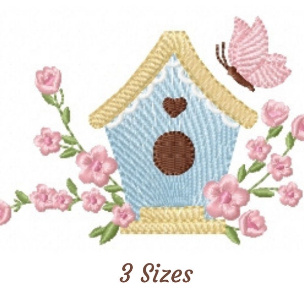 Floral House With Butterfly Machine Embroidery Design, Instant Download