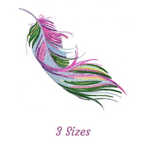 Diseño de bordado de plumas de colores: patrón y diseños de bordado a máquina de plumas de pájaro: 3 tamaños: descarga instantánea