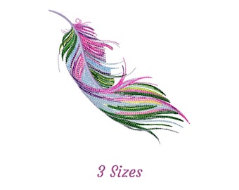 Colorful Feather Embroidery Design - Bird Feather Machine Embroidery Pattern & Designs – 3 Sizes – Instant Download