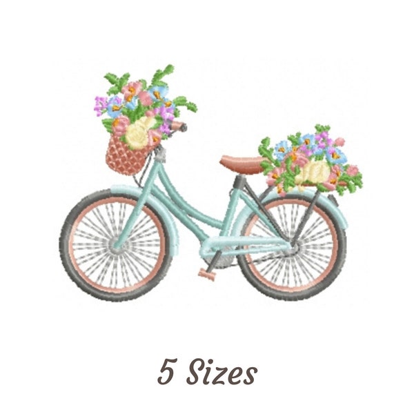 Floral Bicycle Embroidery Design, Machine Embroidery Pattern - Instant Download