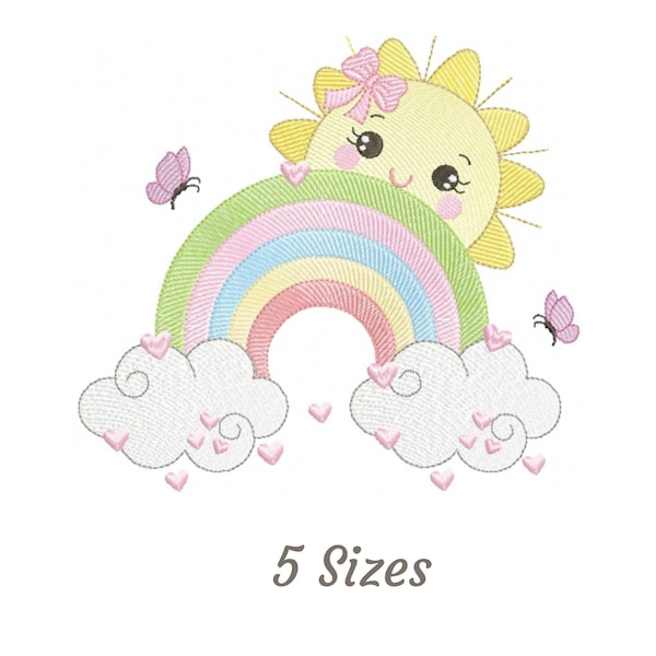 Cloud Rainbow Embroidery Design - Creative Cloud With Butterfly Machine Embroidery Pattern & Designs – 5 Sizes – Instant Download