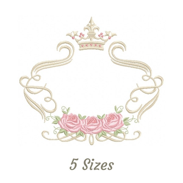 Royal Crown Frame Embroidery Design - Crown Machine Embroidery Pattern & Designs – 5 Sizes – Instant Download