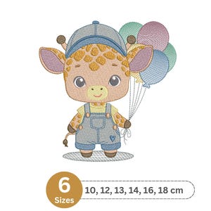 Giraffe with Balloons Embroidery Design | Cartoon Giraffe Embroidery Pattern | Machine Embroidery | Instant Download
