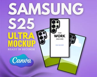 Samsung S25 Ultra ケース Canva モックアップ、ドラッグ＆ドロップ テンプレート (デジタルダウンロード)