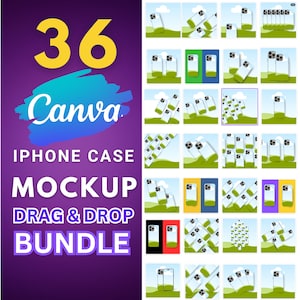 Phone Case Mockup. Canva Mockup Bundle x 36 - Drag and Drop- Tough Case Smart Mockup Printify Tough Case Smartphone Cover Template