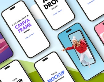 iPhone Screen Mockup Templates, Canva Frames (Digital Download)