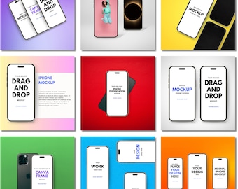 Maqueta de iPhone: plantilla de Canva, marcos de arrastrar y soltar (archivo digital)