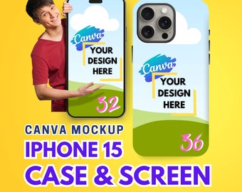 iPhone Case & Screen Mockup – Canva Frame Template (Digital Download)