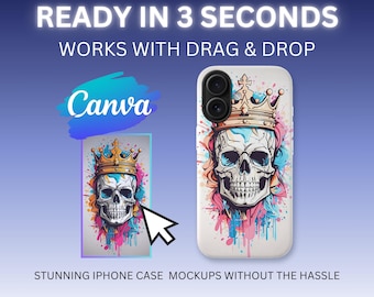 iPhone Case Canva Mockup Bundle, Drag and Drop Tough Case (Digital Download)
