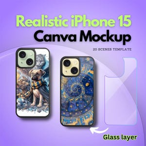 iPhone 15 Case Mockup Bundle x 20 - Phone Mockup Canva Frame Mockup - iPhone Template Smart Mockup Printify Tough Case Smartphone Cover