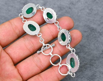 Green Onyx Sterling Silver Bracelet: Handcrafted Oxidized 925