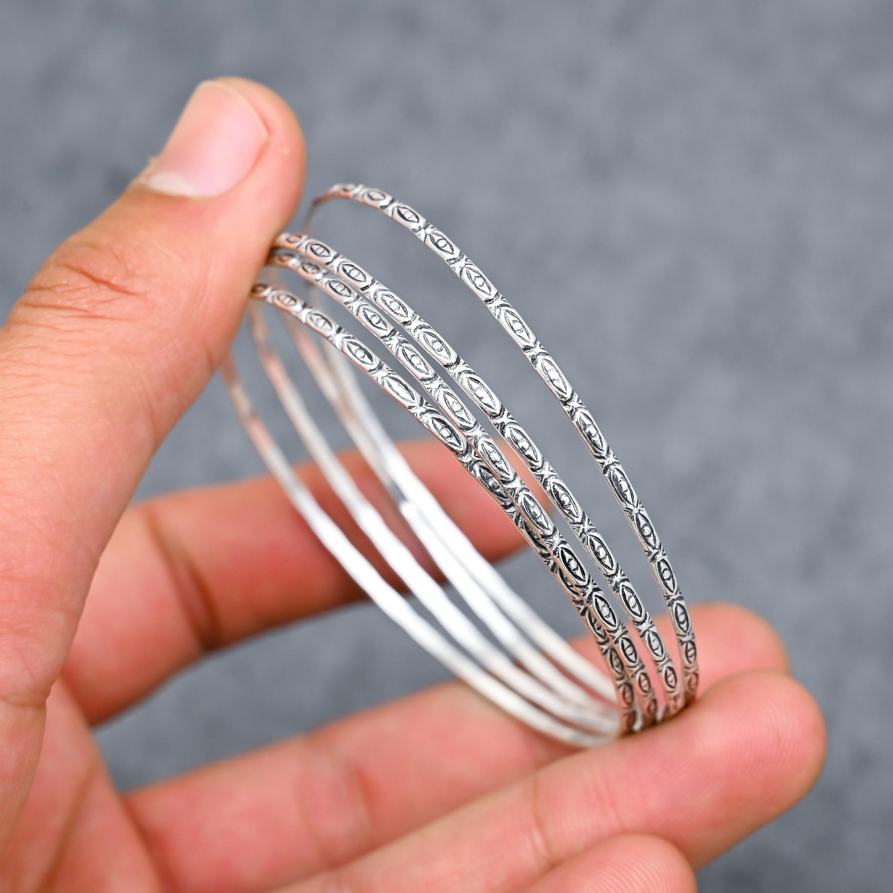 Sterling Silver Stacking Bangles Set: Semanario Jewelry - Etsy