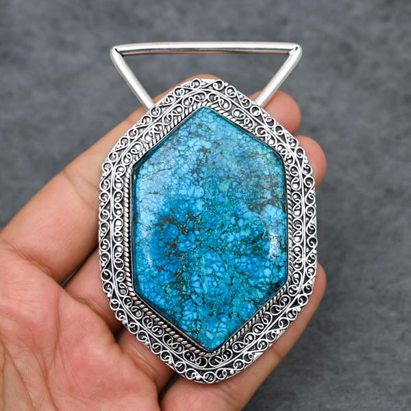 Blue Turquoise Buckle: Handcrafted 925 Sterling Silver Vintage Belt Accessory