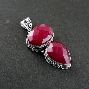 Handcrafted Simulated Ruby Pendant: 925 Sterling Silver Vintage Design