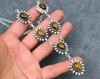 Tigers Eye Cabochon Necklace: Handcrafted Oxidized Sterling Silver