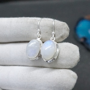 Natural Blue MOONSTONE Cabochon 925 Sterling Silver Handcrafted Earring Lite Weight Hand Made Earring Gift for Best Girl Gift For Bridal