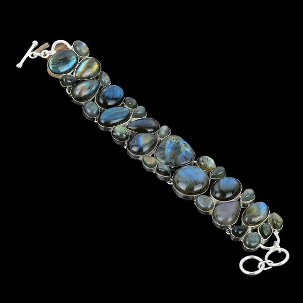 Handmade Labradorite Gemstone Bracelet: 925 Sterling Silver Art Deco Jewelry